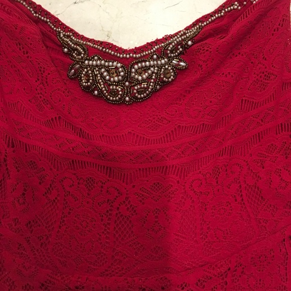 🎉2X HP🎊Free People red lace beaded dress - Picture 7 of 8